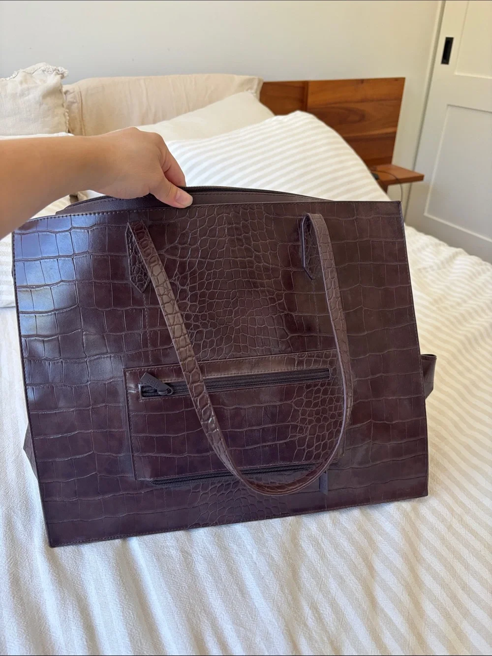 Beis Woman’s Brown Croc-Embossed Leather Tote Work Bag